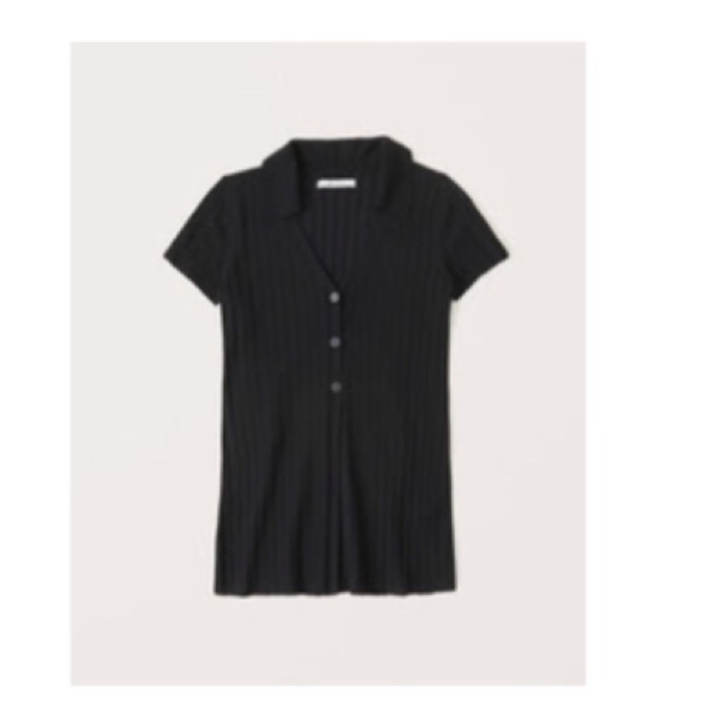 Abercrombie & Fitch Black Button-Up Ribbed Knit Polo